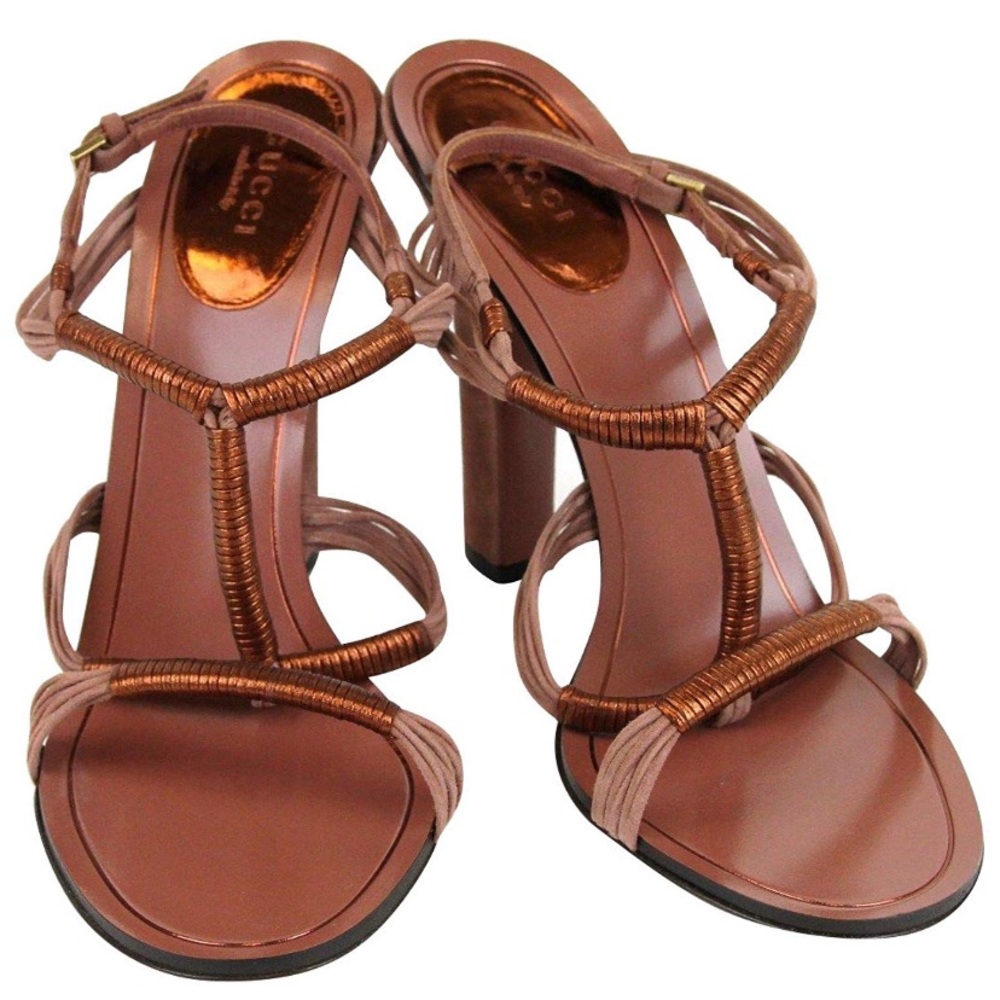 New Authentic Gucci Metallic Leather/Suede Sandal